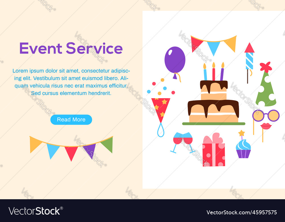 Event service web page with text space button vector image Event service web page with text space button