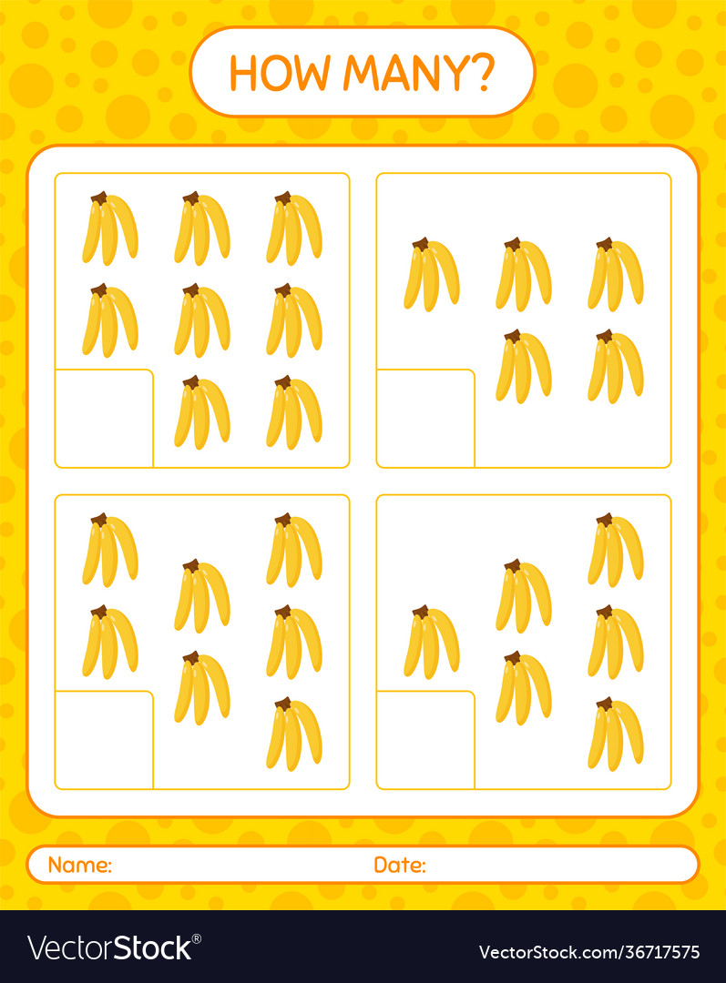 How many counting game with banana worksheet vector image How many counting game with banana worksheet