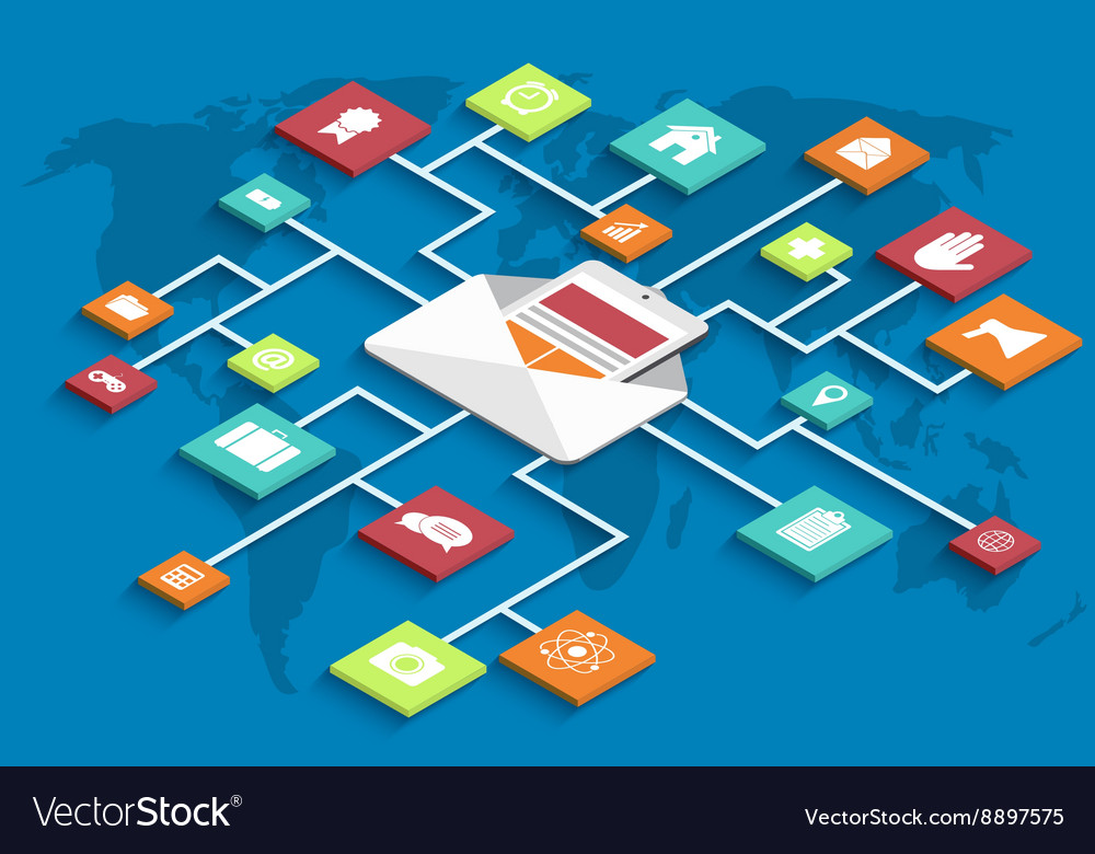 modern isometric email marketing background vector image email backgroud