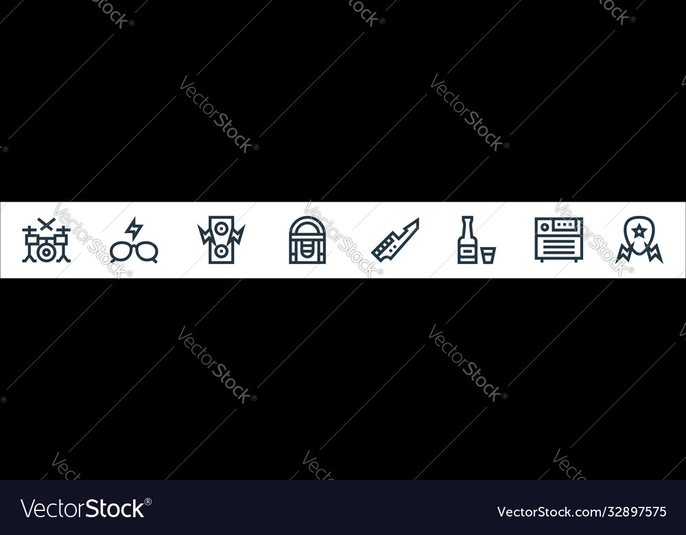 Rock and roll line icons linear set quality