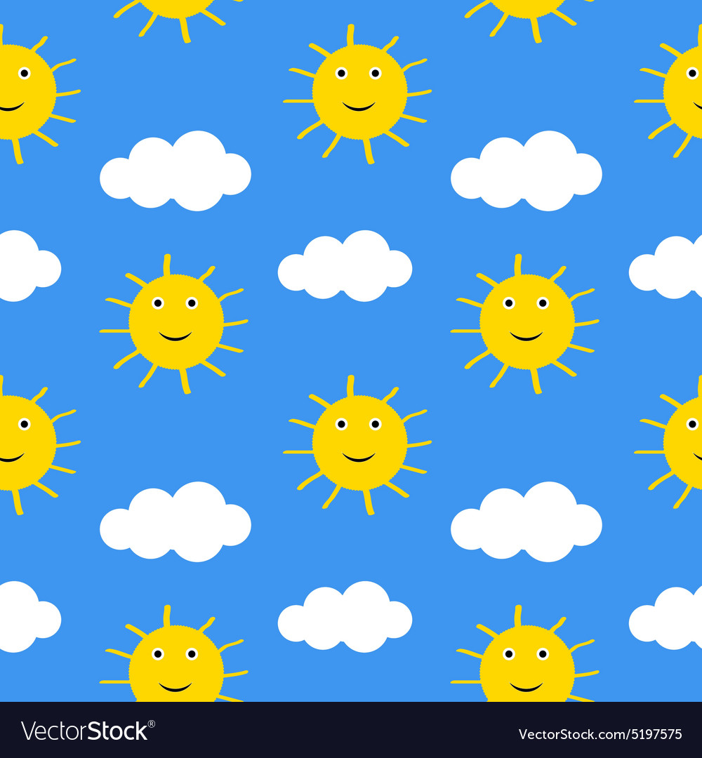 Seamless pattern with suns and clouds