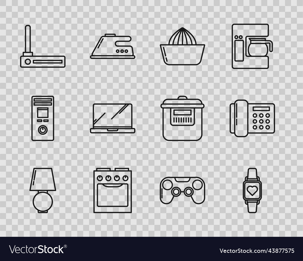 Set line table lamp smart watch showing heart vector image Set line table lamp smart watch showing heart