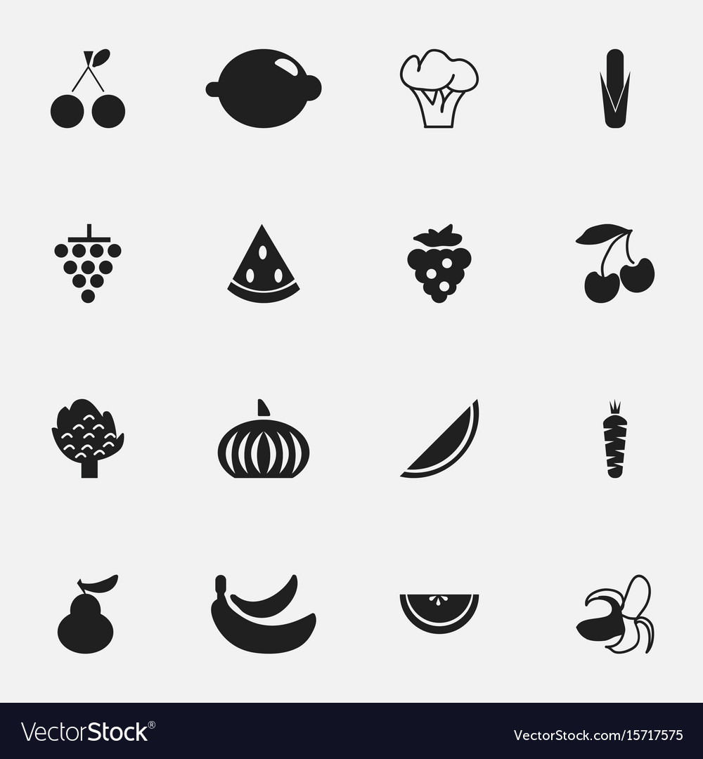 set of 16 editable fruits icons includes symbols vector image