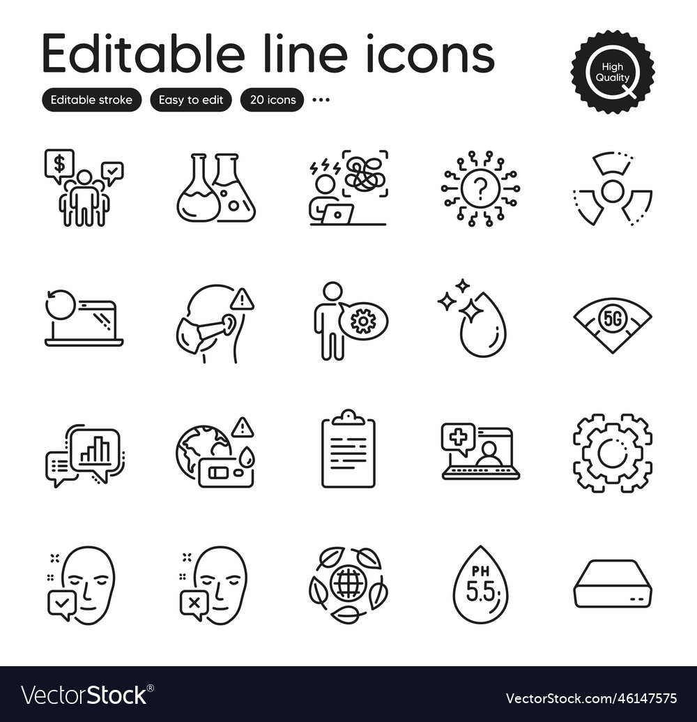 Set of science outline icons contains vector image Set of science outline icons contains