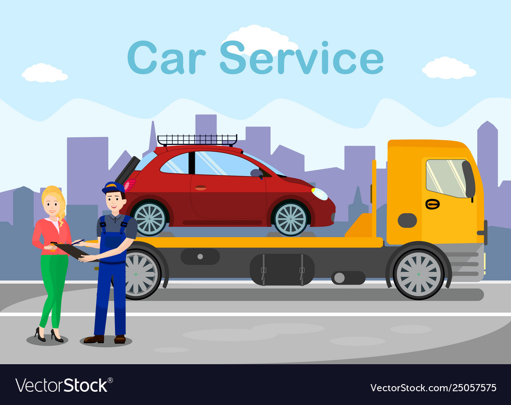 Towing services advertising flat banner template vector image Towing services advertising flat banner template