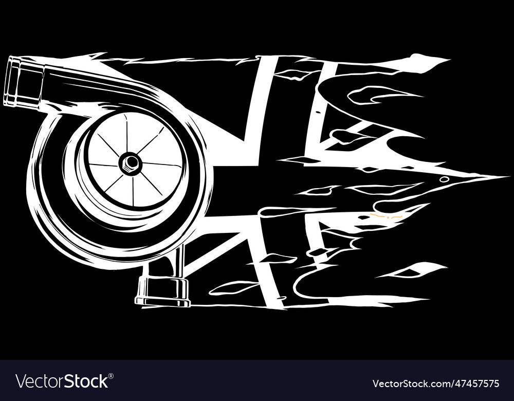 Turbine in white line on black background Vector Image