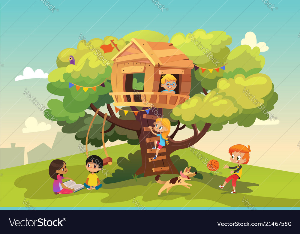 Children Playing in a Treehouse