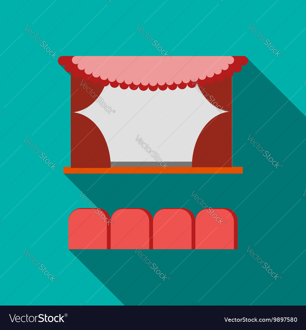 Cinema Stage With Red Curtains Icon Flat Style Vector Image