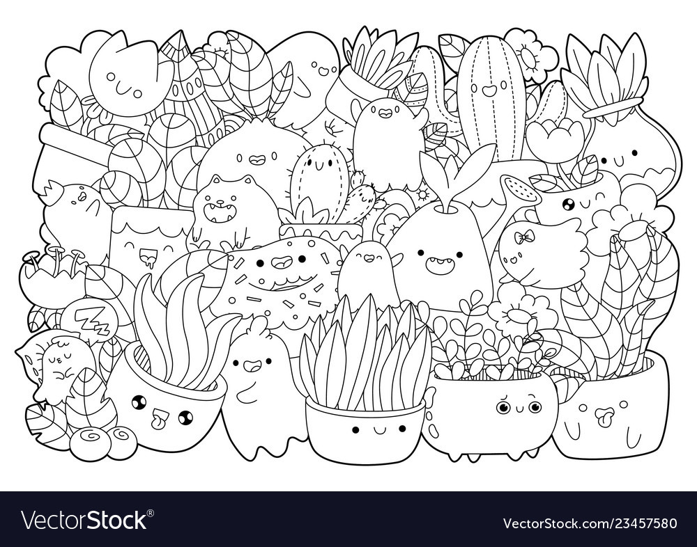 Coloring bookplants and monsters Royalty Free Vector Image