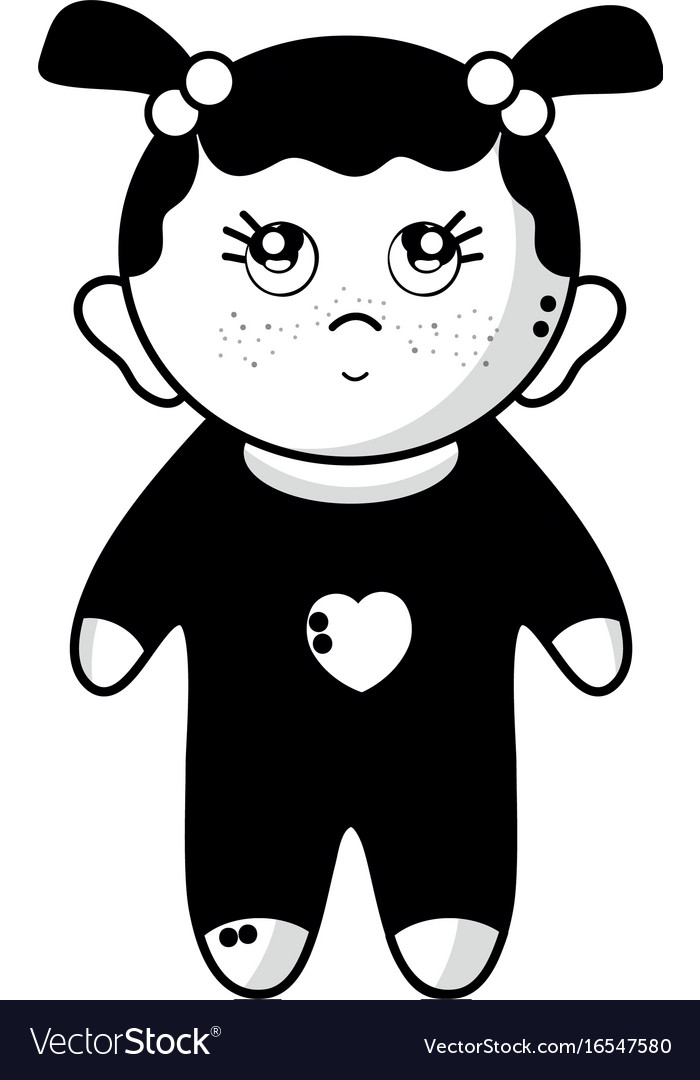 Contour Cute Baby Girl With Hairstyle And Clothes Vector Image