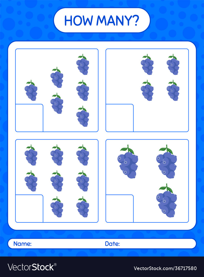 How many counting game with blueberry worksheet vector image How many counting game with blueberry worksheet