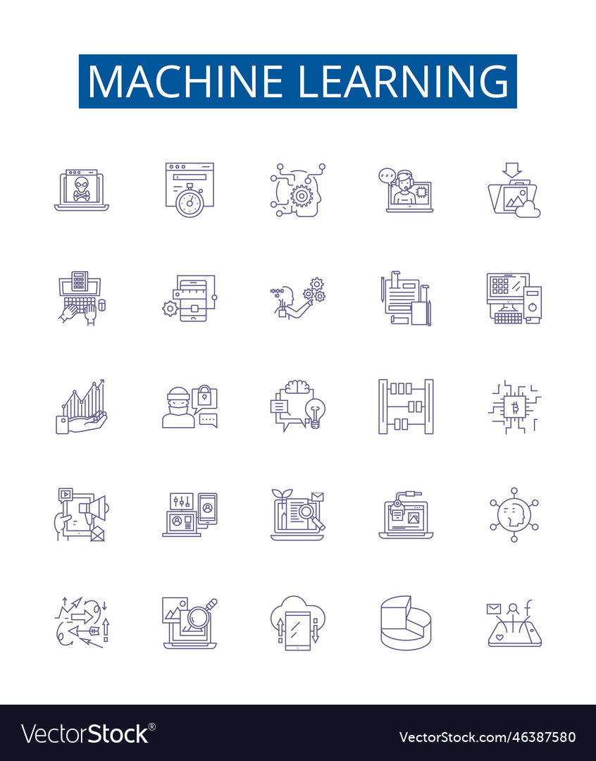 Machine learning line icons signs set design