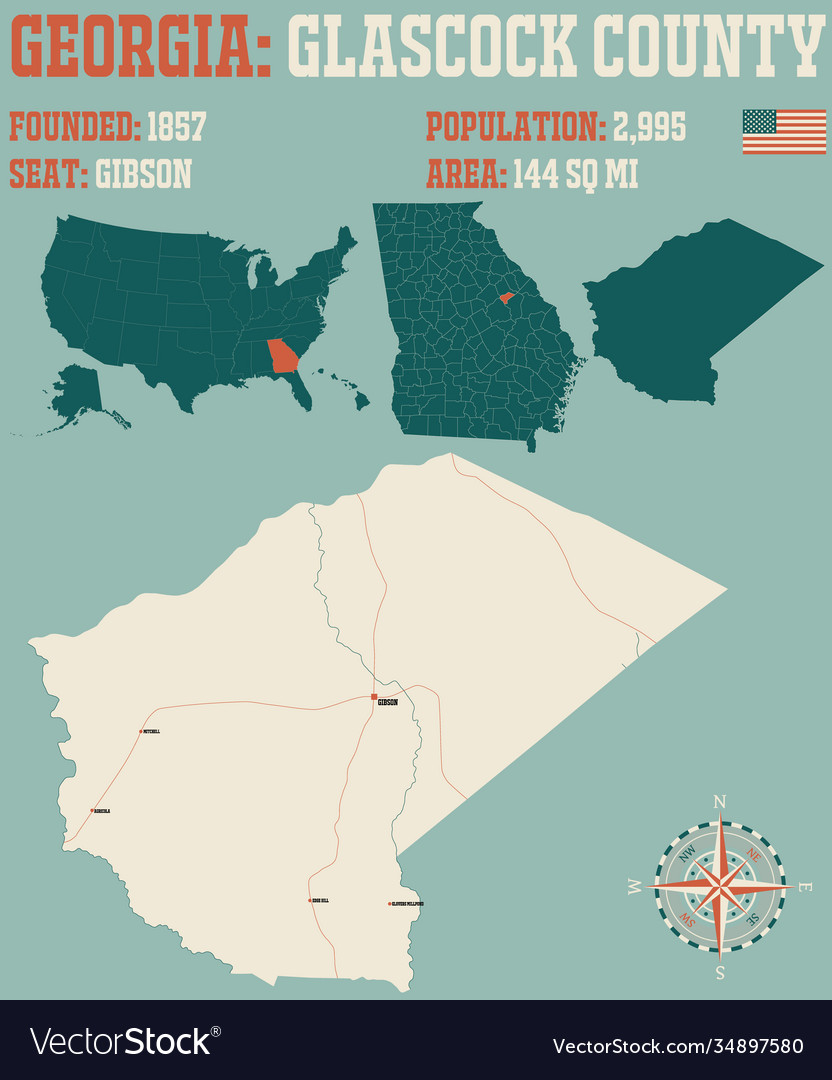 Map glascock county in Royalty Free Vector Image