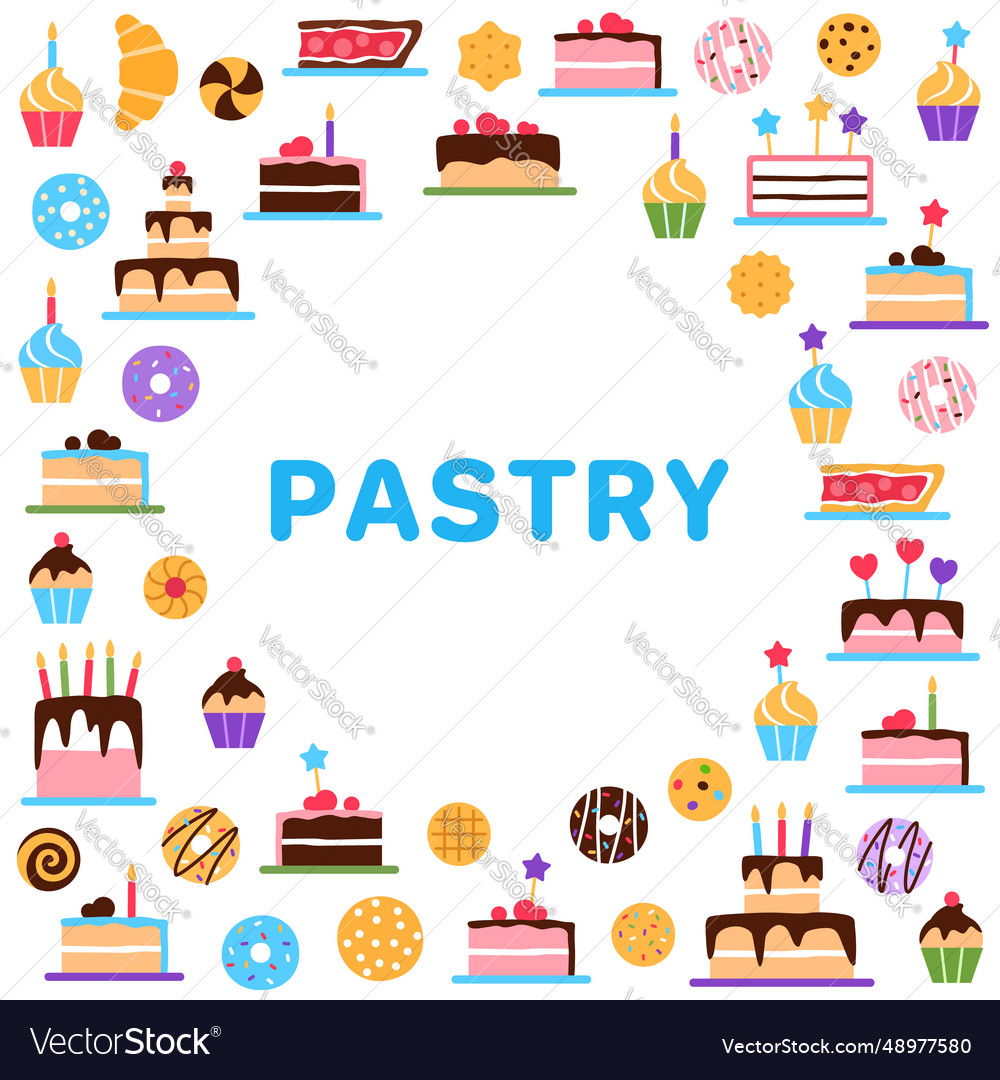 Pastry square frame with circle text copy space vector image Pastry square frame with circle text copy space