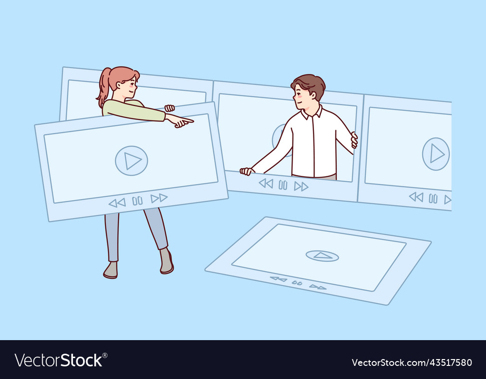 People editing video together Royalty Free Vector Image