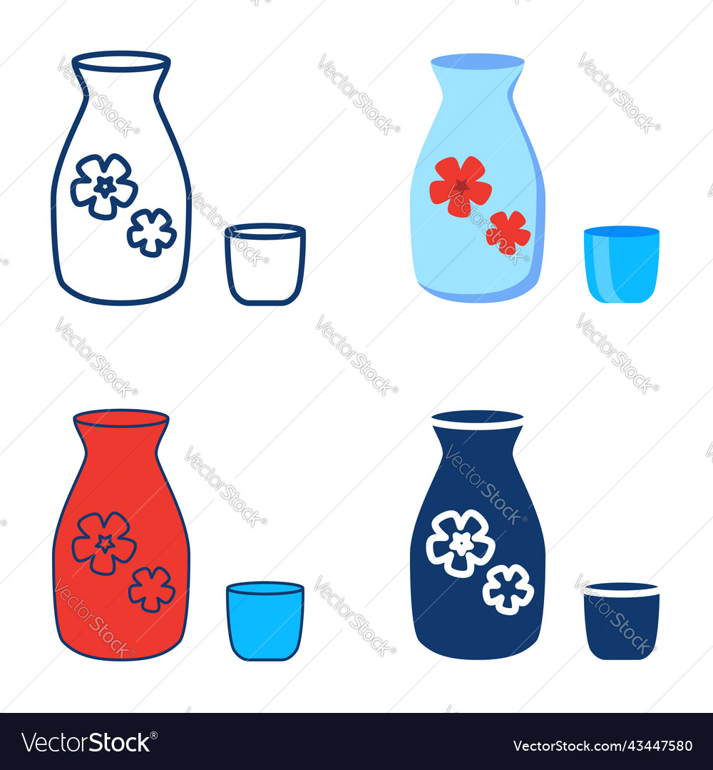 Sake bottle and cup icon set Vector Image Sake bottle and cup icon set