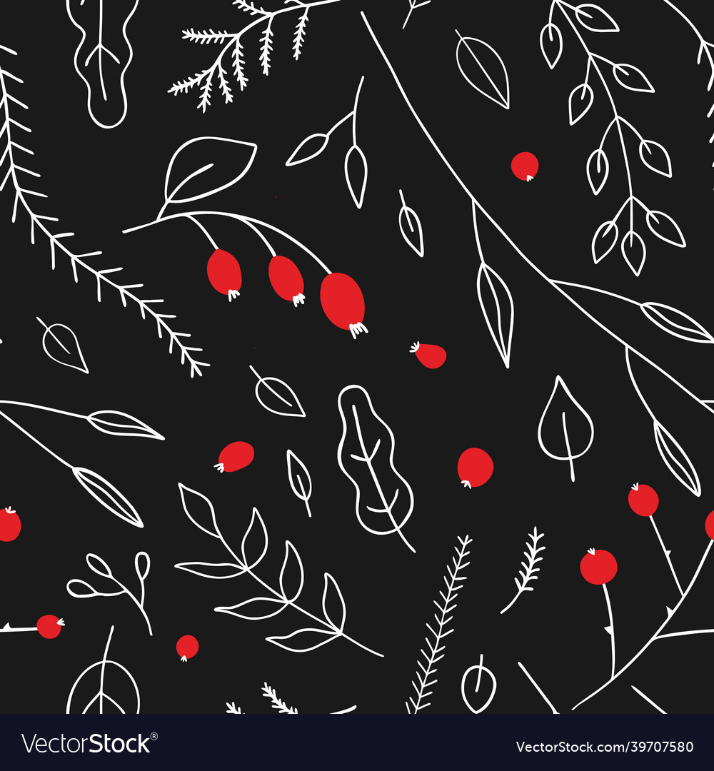 Seamless pattern with twigs and red berries vector image Seamless pattern with twigs and red berries