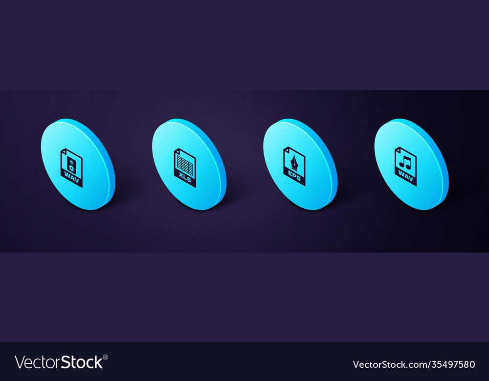 Set isometric wav file document eps xls and icon Vector Image Set isometric wav file document eps xls and icon