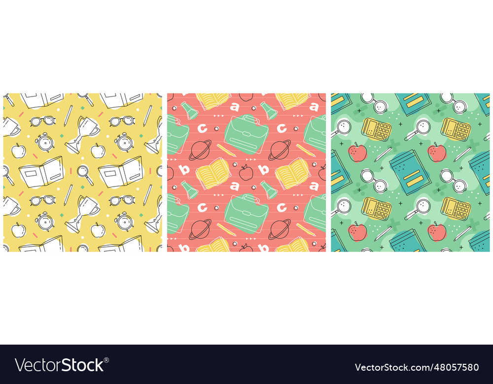 Set of happy teacher seamless pattern design vector image Set of happy teacher seamless pattern design
