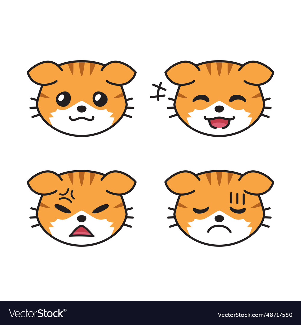Set of tabby cat faces showing different emotions vector image Set of tabby cat faces showing different emotions