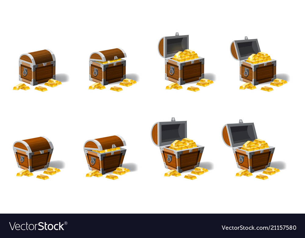 Set old pirate chests full of treasures gold vector image Set old pirate chests full of treasures gold