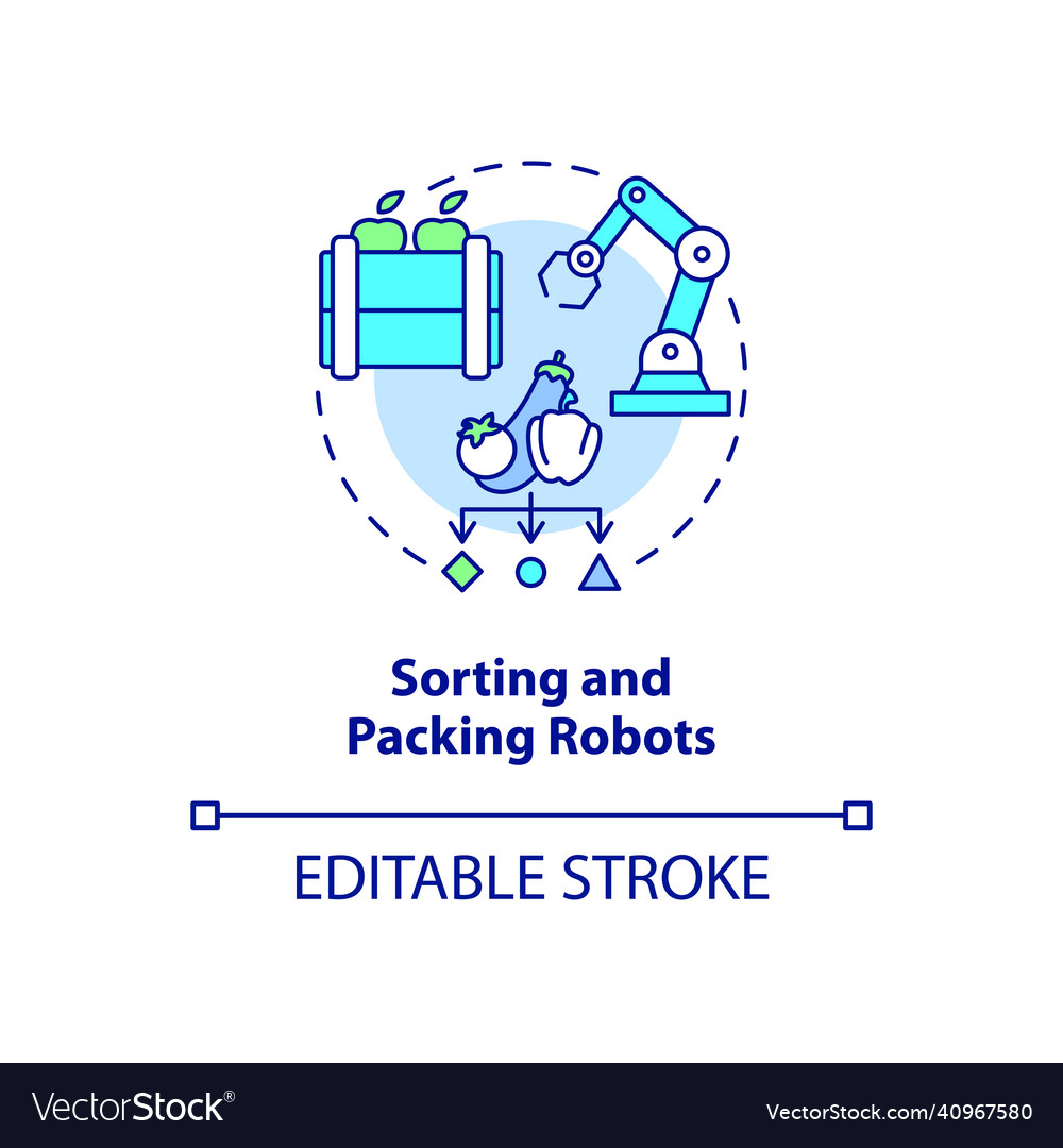Sorting and packing robots concept icon vector image Sorting and packing robots concept icon