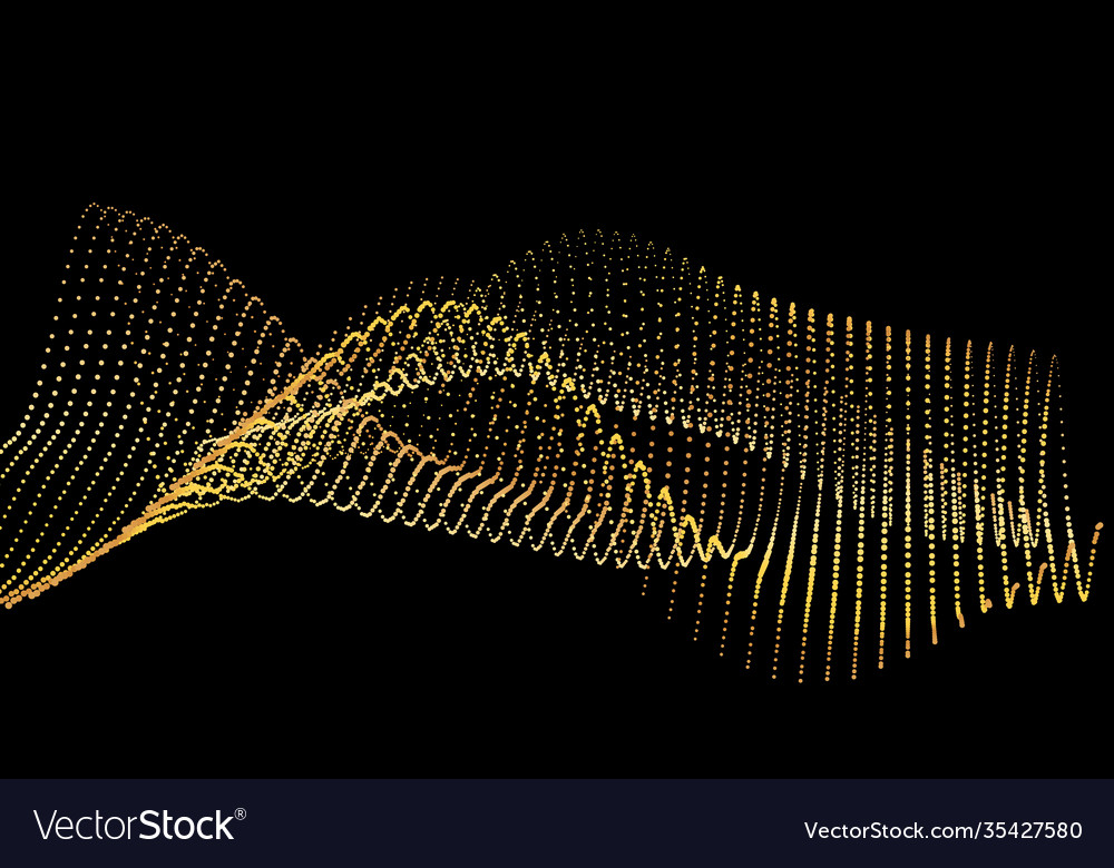 Sound wave from node gold interface big data flow vector image Sound wave from node gold interface big data flow