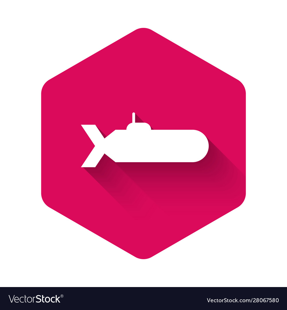 White submarine icon isolated with long shadow