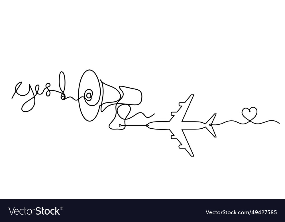 Abstract megaphone and plane as continuous lines Vector Image Abstract megaphone and plane as continuous lines