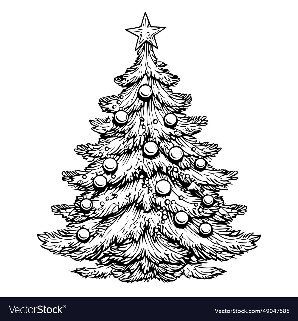 Christmas tree in comic style hand-drawn sketch Vector Image