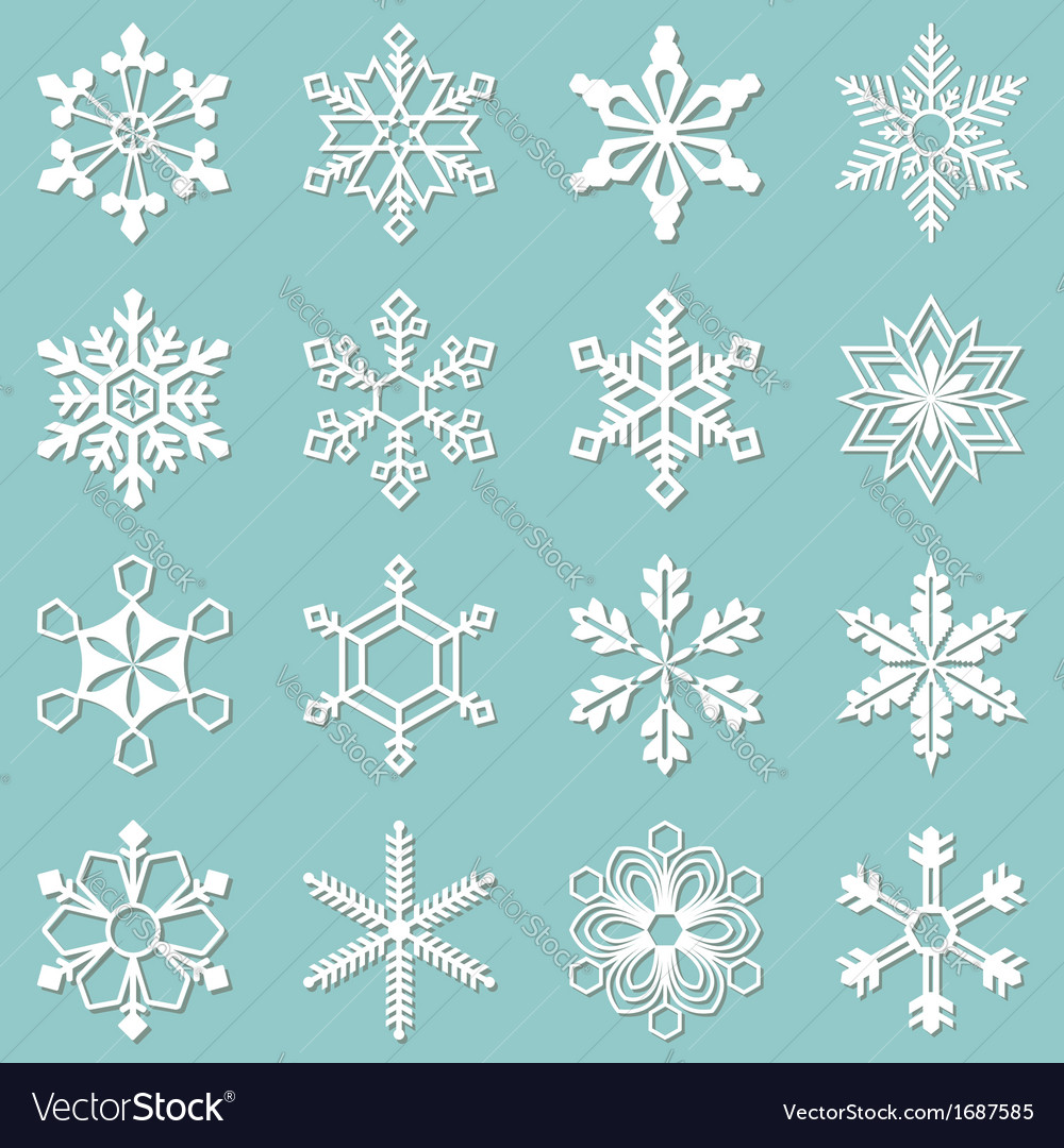 Collection 16 different snowflakes Royalty Free Vector Image