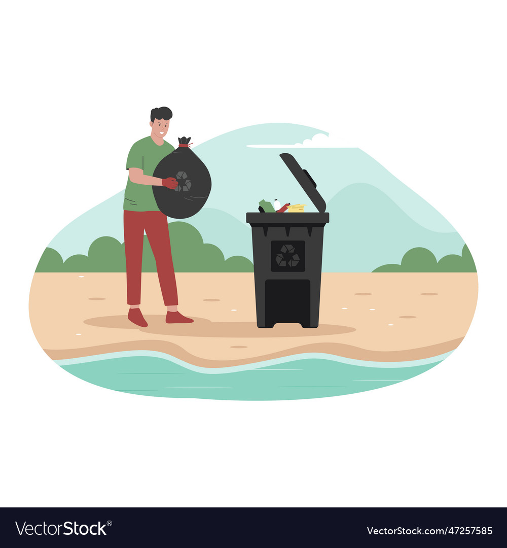 Flat design of people throw garbage in the trash vector image Flat design of people throw garbage in the trash