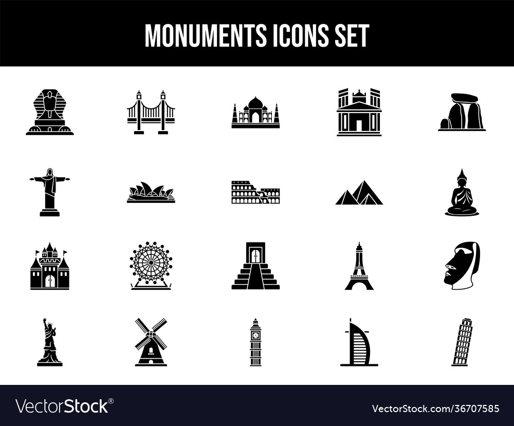 Glyph monuments icon set in flat style