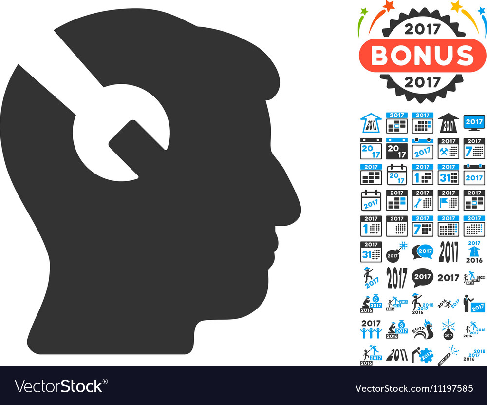 Head surgery wrench icon with 2017 year bonus