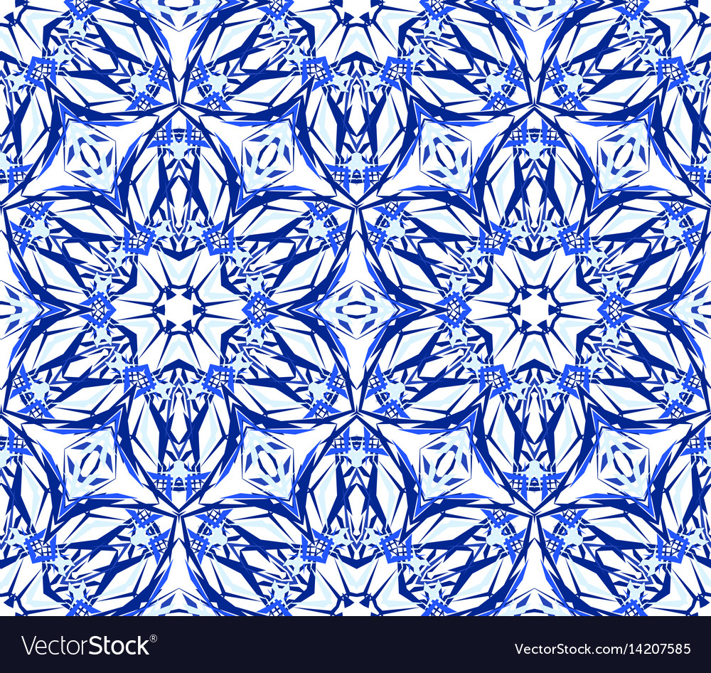 Kaleidoscope blue star flower pattern Royalty Free Vector