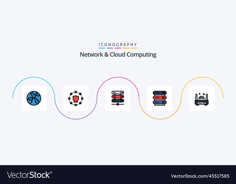Network and cloud computing line filled flat 5