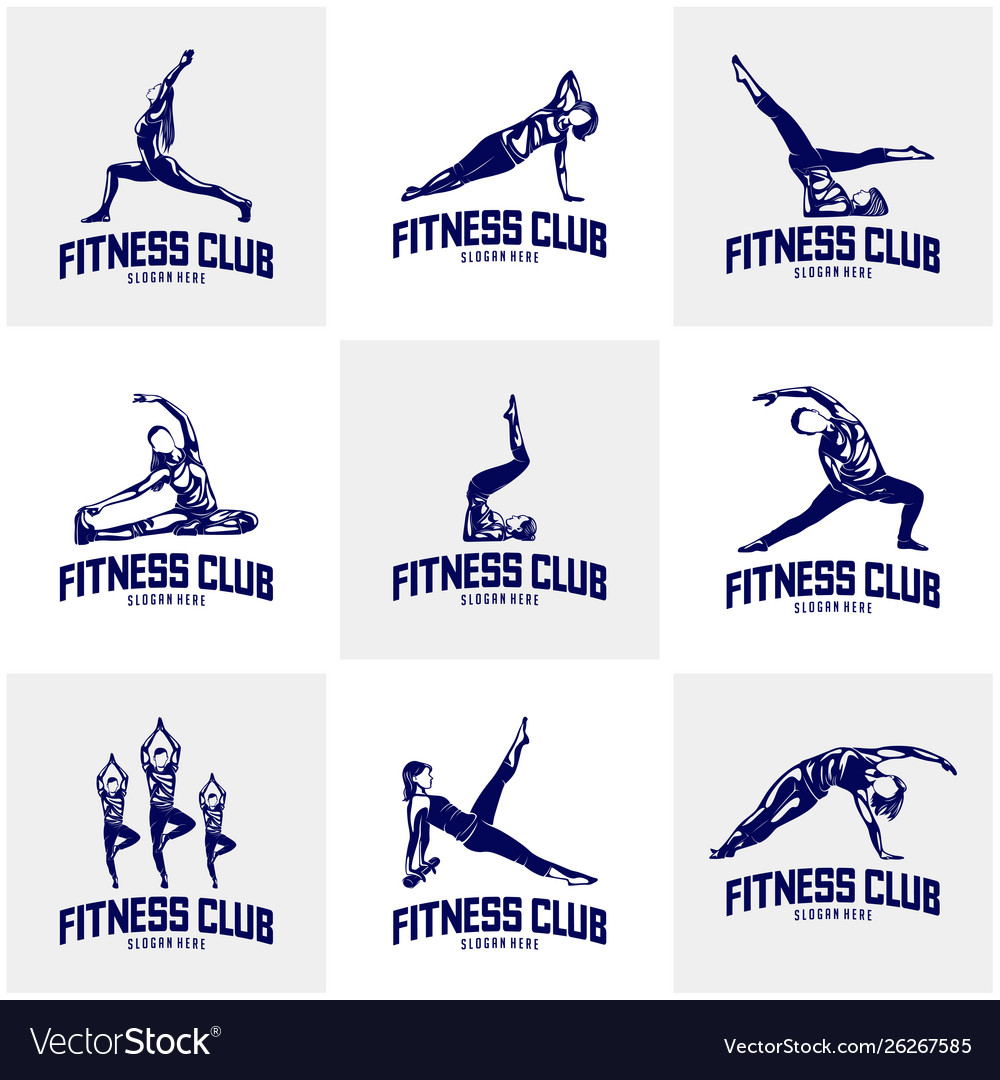 Set beautiful fitness logo yoga template