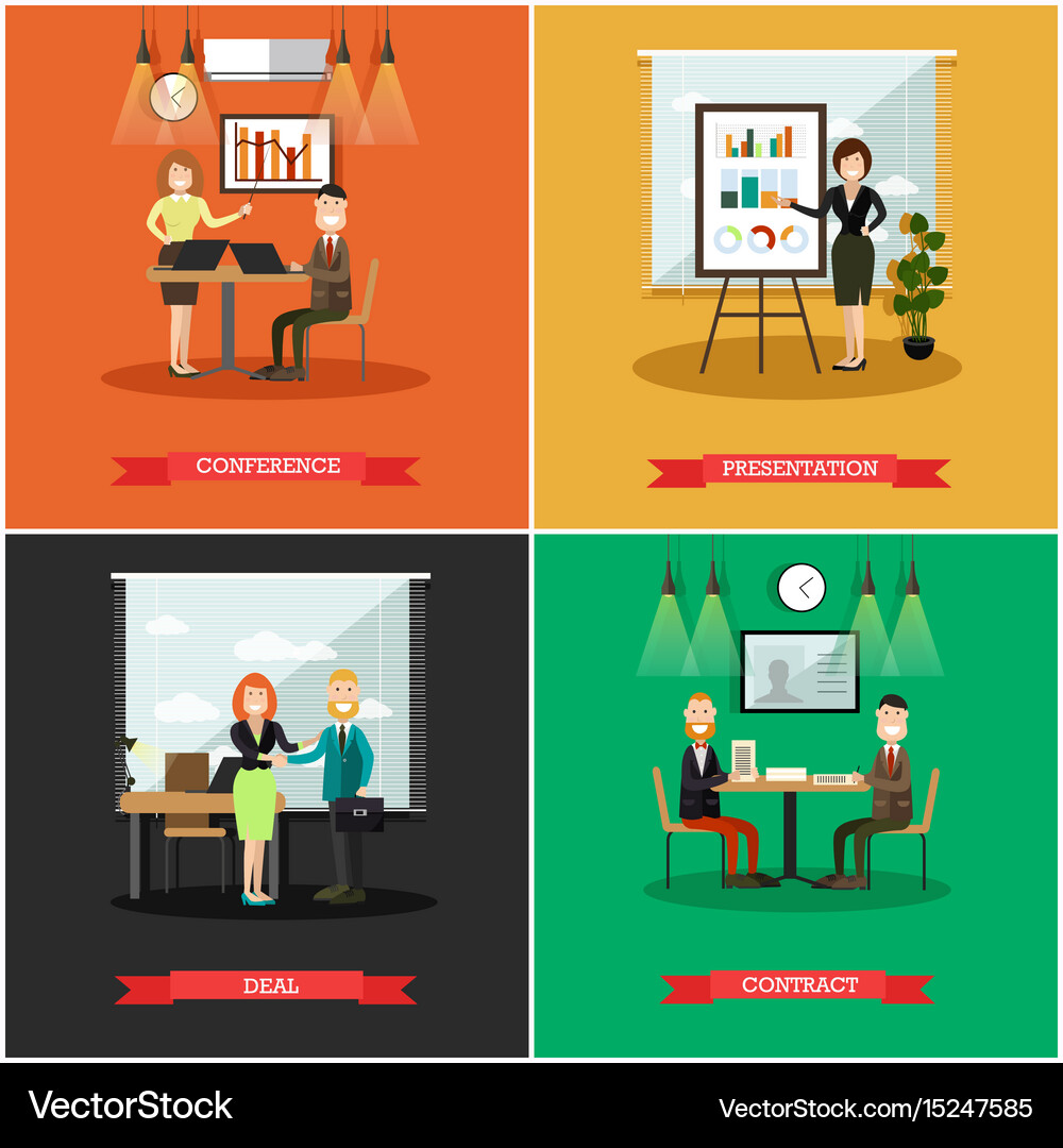 Set business people square posters in 