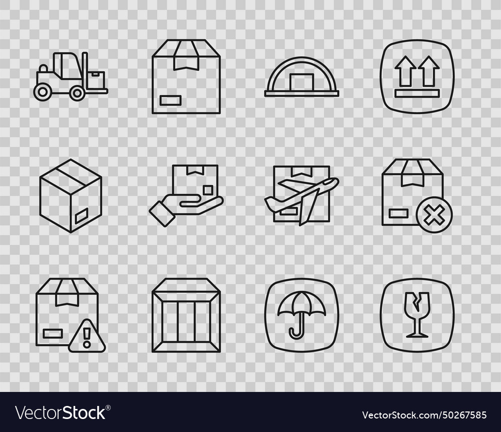 Set line delivery security with shield fragile vector image Set line delivery security with shield fragile