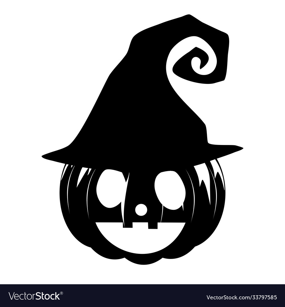 Silhouette halloween pumpkin with witches hat