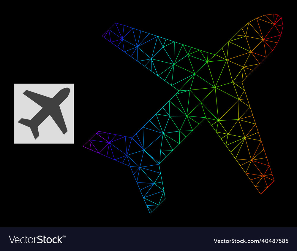 Spectral gradient polygonal net airplane icon vector image Spectral gradient polygonal net airplane icon
