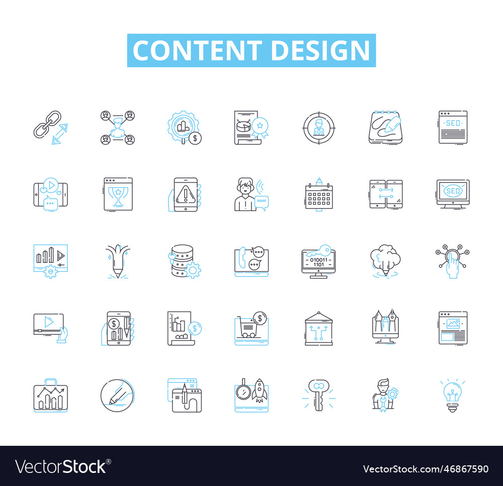Content design linear icons set strategy vector image Content design linear icons set strategy