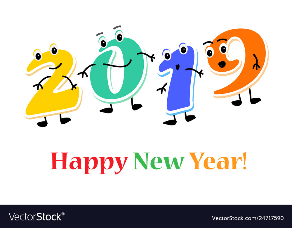 Funny cartoon numbers characters 2019 year happy Vector Image