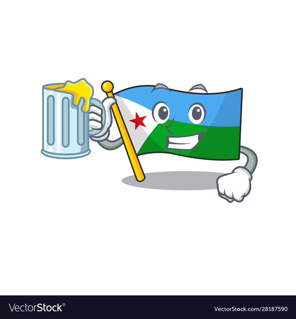 Happy flag djibouti holding a glass with juice