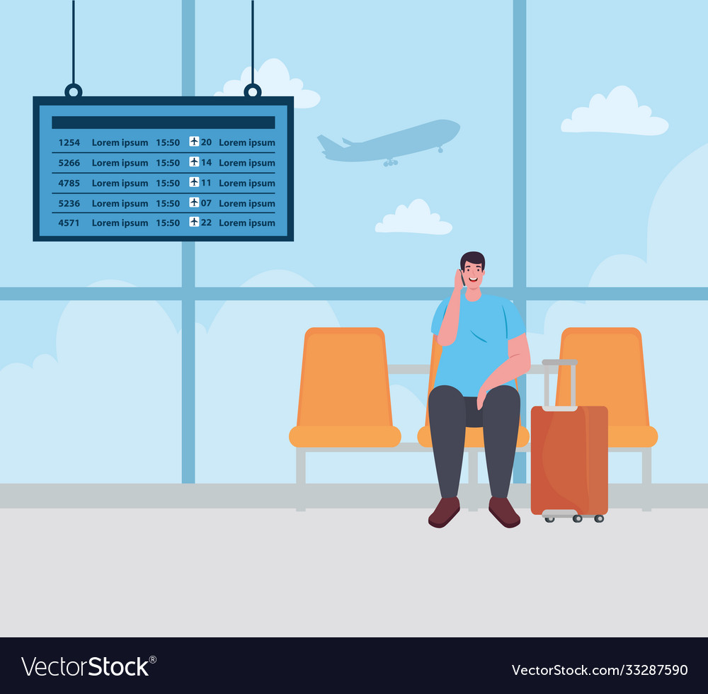 Man sitting in chair on airport terminal Vector Image