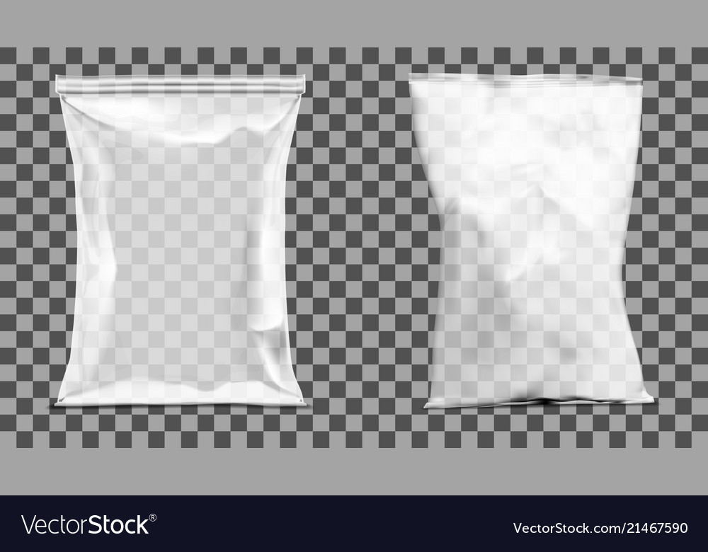 Realistic white plastic snack bag packaging