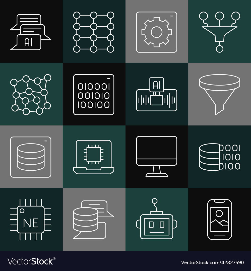 Set line mobile phone binary code funnel vector image Set line mobile phone binary code funnel