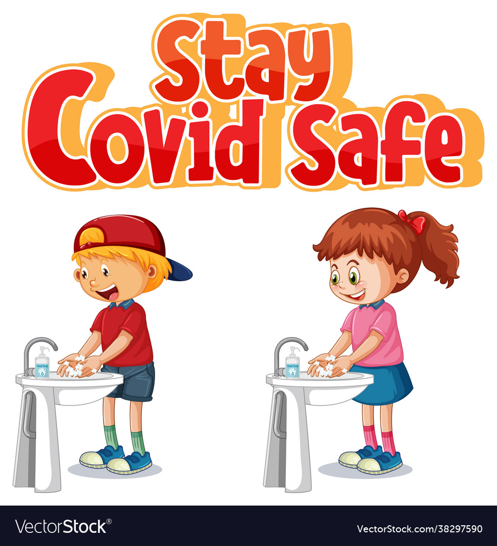 Stay covid19 safe font in cartoon style with kids Vector Image