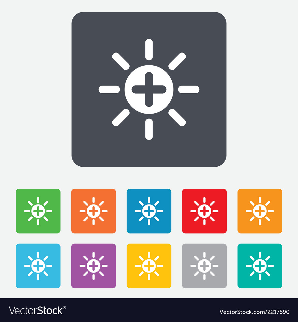 Sun plus sign icon heat symbol brightness