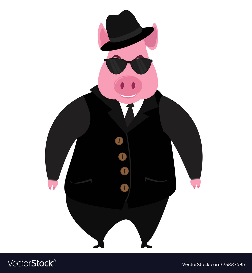 A Cartoon Of Pig Detective With Magnifying Vector Image